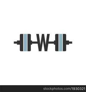 Letter W with barbell icon fitness design template vector