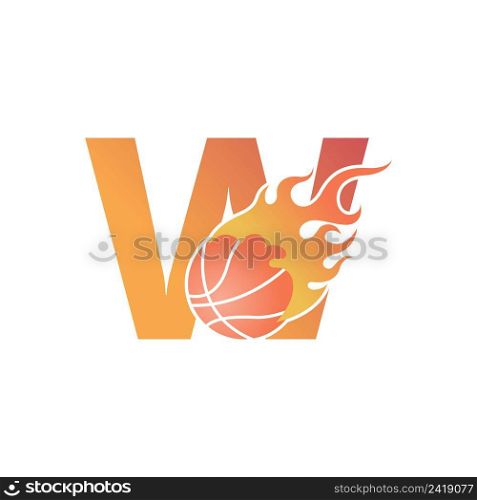 Letter W with basketball ball on fire illustration vector