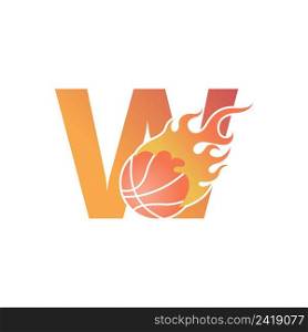 Letter W with basketball ball on fire illustration vector