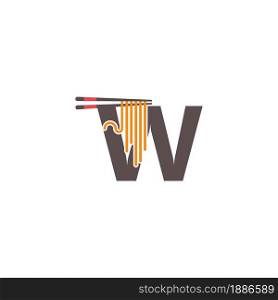 Letter W with chopsticks and noodle icon logo design template
