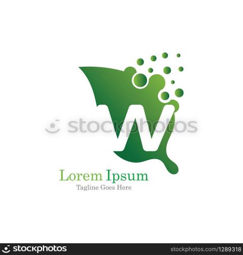 Letter W with leaf creative logo concept template design symbol modern
