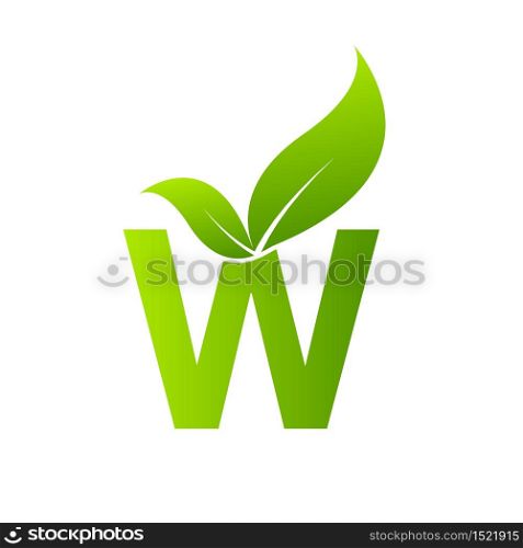 Letter w with leaf element, Ecology concept.