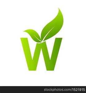 Letter w with leaf element, Ecology concept.