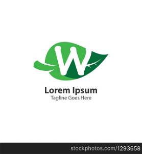 Letter W with leaf logo concept template design symbol