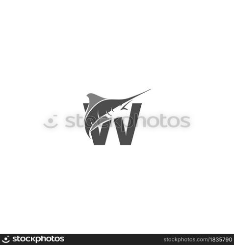 Letter W with ocean fish icon template vector