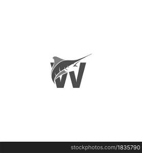 Letter W with ocean fish icon template vector