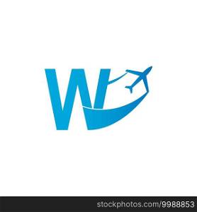 Letter W with plane logo icon design vector illustration template
