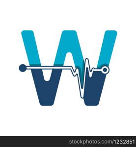 Letter W with Pulse Logo Vector Element Symbol Template