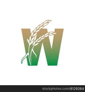 Letter W with rice plant icon illustration template vector