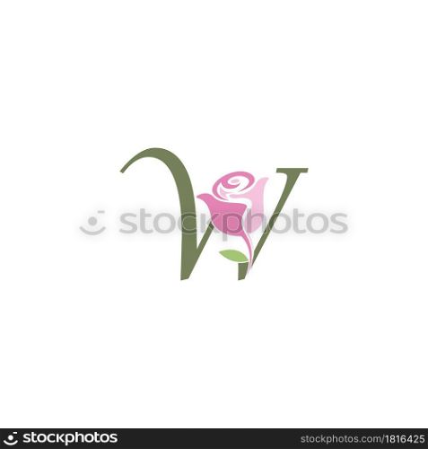 Letter W with rose icon logo vector template illustration