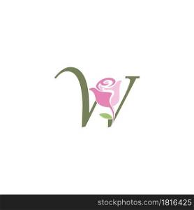 Letter W with rose icon logo vector template illustration