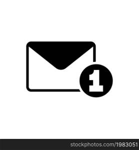 Letter with One Counter Notification, Spam, Dispatch, Delivery. Flat Vector Icon illustration. Simple black symbol on white background. Letter, Spam sign design template for web and mobile UI element. Letter with One Counter Notification, Spam, Dispatch, Delivery Flat Vector Icon