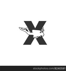 Letter X and someone scuba, diving icon illustration template