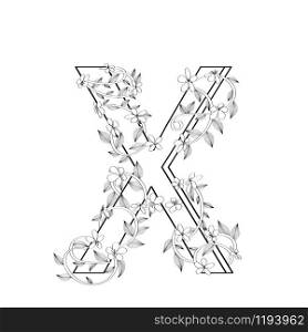 Letter X floral sketch over white background
