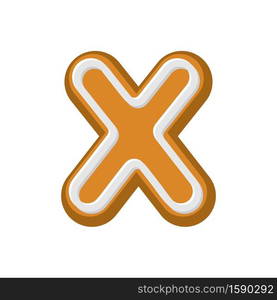 Letter X Gingerbread. Peppermint honey-cake font. Cookies alphabet. Lettering biscuit