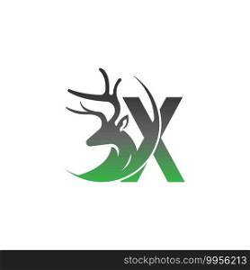 Letter X icon logo with deer illustration design vector