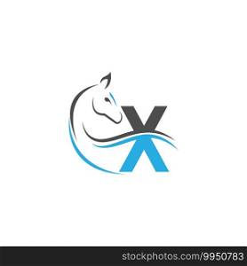 Letter X icon logo with horse illustration design vector