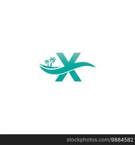 Letter X logo  coconut tree and water wave icon design vector