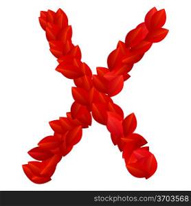 Letter X of red petals alphabet