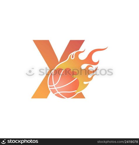 Letter X with basketball ball on fire illustration vector