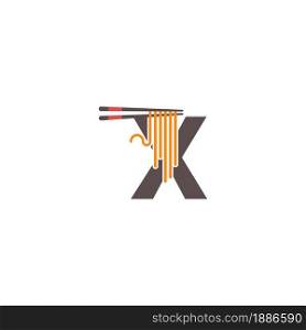 Letter X with chopsticks and noodle icon logo design template