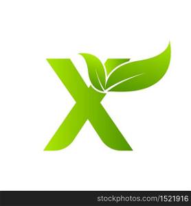 Letter x with leaf element, Ecology concept.