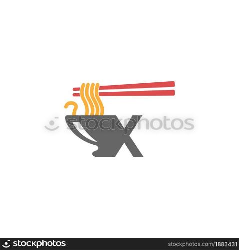 Letter X with noodle icon logo design vector template