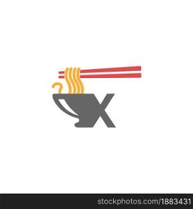 Letter X with noodle icon logo design vector template