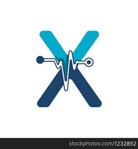 Letter X with Pulse Logo Vector Element Symbol Template