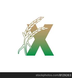 Letter X with rice plant icon illustration template vector