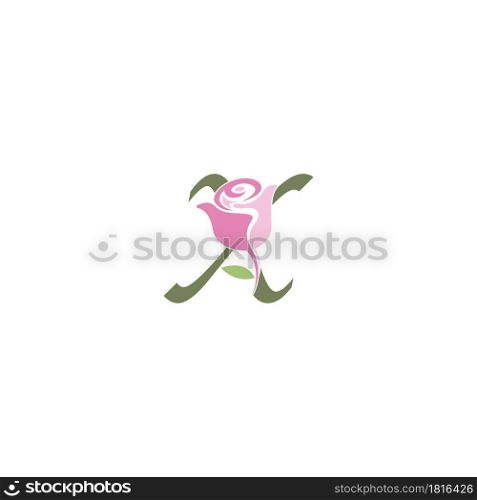 Letter X with rose icon logo vector template illustration