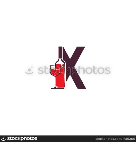Letter X with wine bottle icon logo vector template