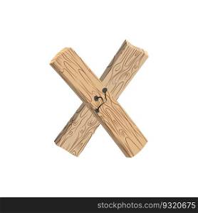 letter X wood board font. plank and nails alphabet. Lettering of boards. Country chipboard ABC