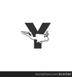Letter Y and someone scuba, diving icon illustration template