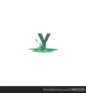 letter Y behind puddles and grass template illustration