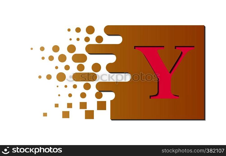 Letter Y on a colored square with destroyed blocks on a white background