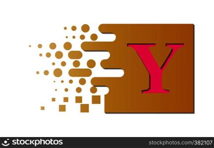 Letter Y on a colored square with destroyed blocks on a white background
