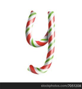 Letter Y Vector. 3D Realistic Candy Cane Alphabet Symbol In Christmas Colours. New Year Letter Textured With Red, White. Typography Template. Striped Craft Isolated Object. Xmas Art Illustration. Letter Y Vector. 3D Realistic Candy Cane Alphabet Symbol In Christmas Colours. New Year Letter Textured With Red, White. Typography Template. Striped Craft Isolated Object. Xmas Art
