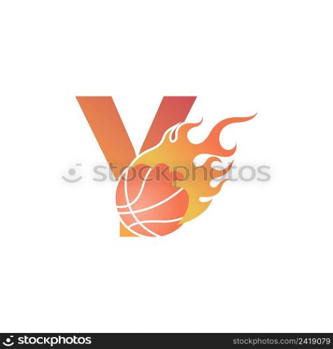 Letter Y with basketball ball on fire illustration vector