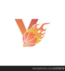 Letter Y with basketball ball on fire illustration vector
