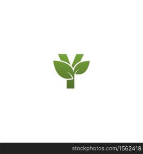 Letter Y With green Leaf Symbol Logo Template