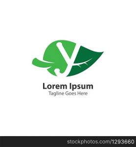 Letter Y with leaf logo concept template design symbol