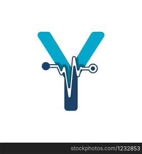 Letter Y with Pulse Logo Vector Element Symbol Template