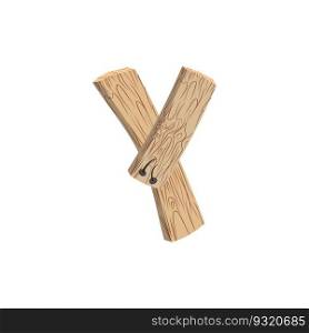 letter Y wood board font. plank and nails alphabet. Lettering of boards. Country chipboard ABC