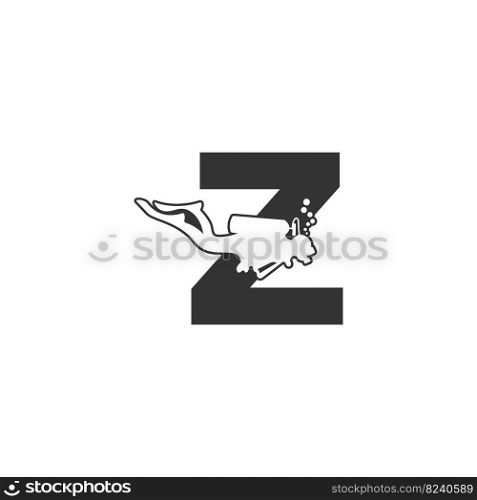 Letter Z and someone scuba, diving icon illustration template