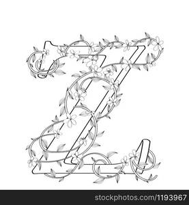 Letter Z floral sketch over white background