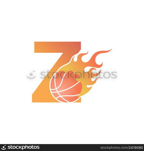 Letter Z with basketball ball on fire illustration vector