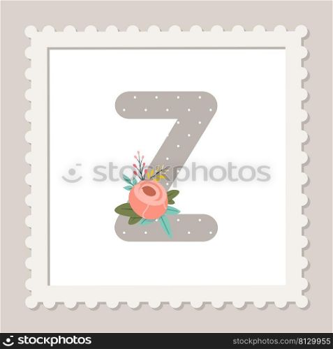 Letter Z with flowers. Floral alphabet font uppercase