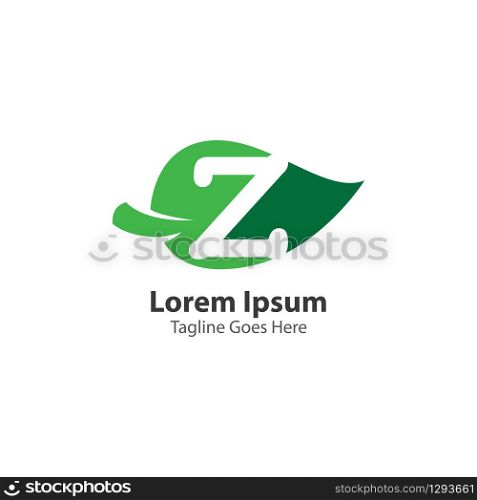 Letter Z with leaf logo concept template design symbol