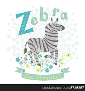 Letter Z - Zebra. Alphabet with cute animals. Vector illustration.